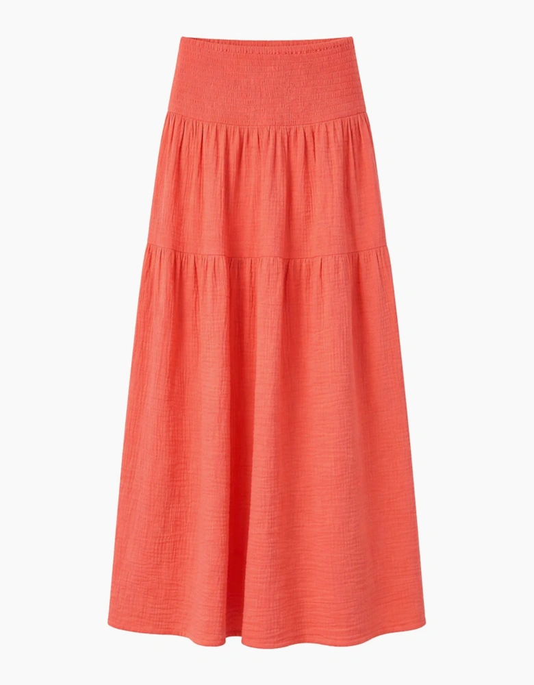 Coral Cheesecloth Shirred Waistband Skirt