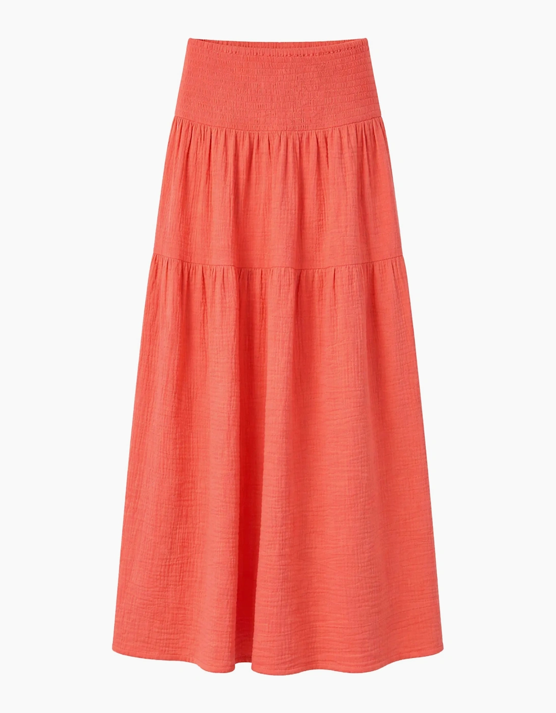 Coral Cheesecloth Shirred Waistband Skirt