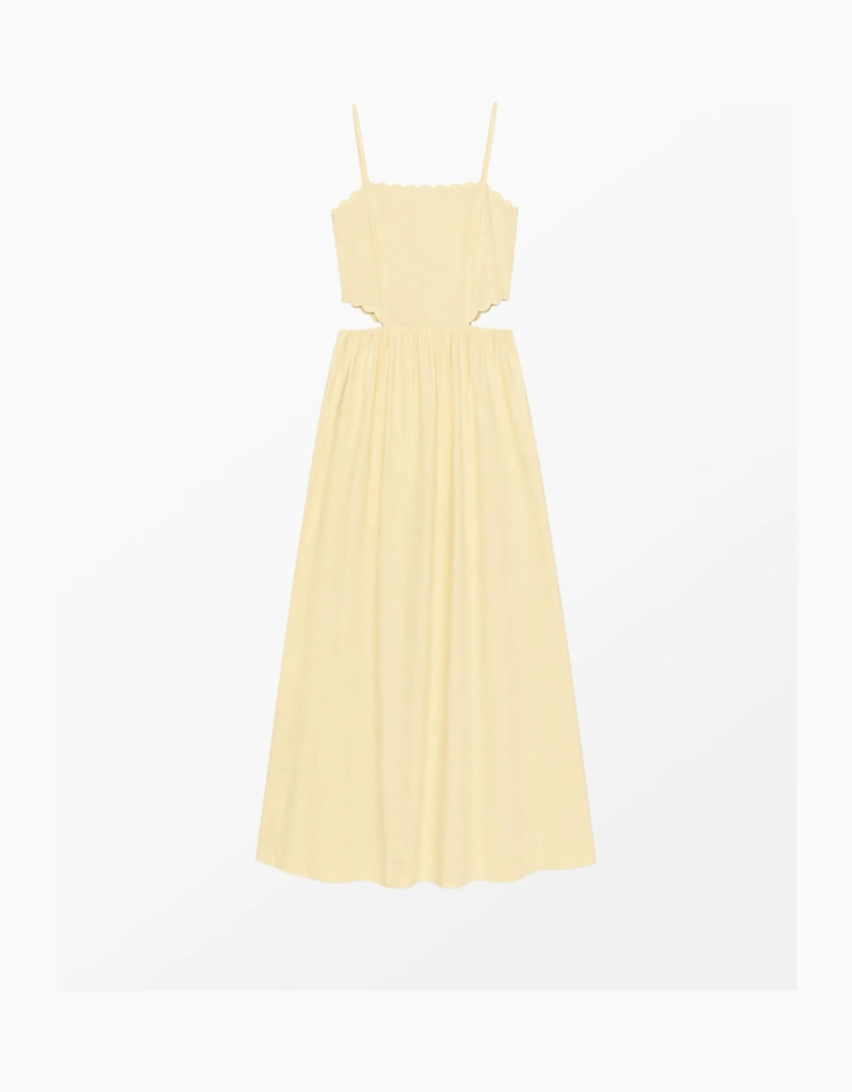 Buttermilk Linen-Blend Scalloped Cut-Out Dress