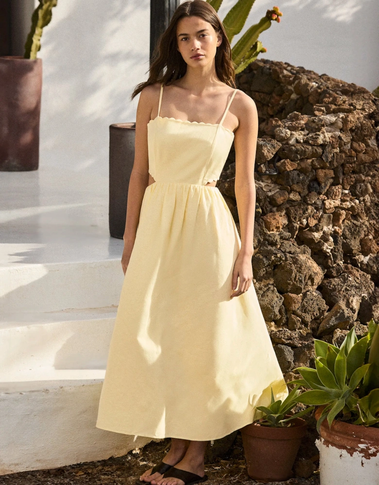 Buttermilk Linen-Blend Scalloped Cut-Out Dress