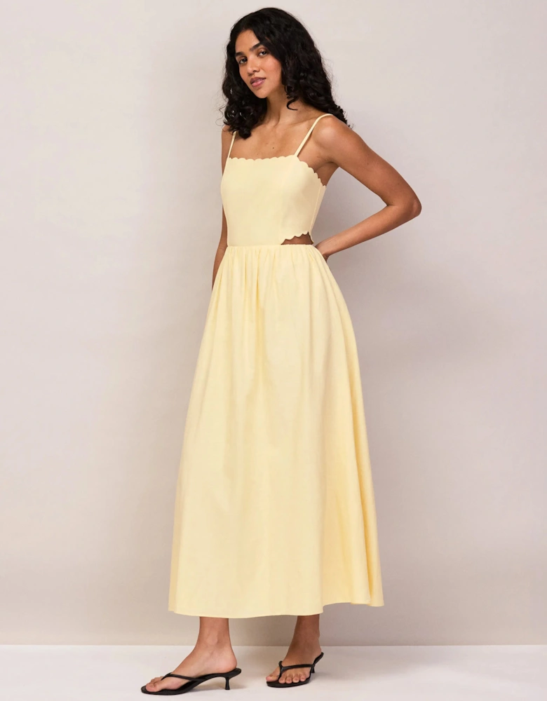 Buttermilk Linen-Blend Scalloped Cut-Out Dress