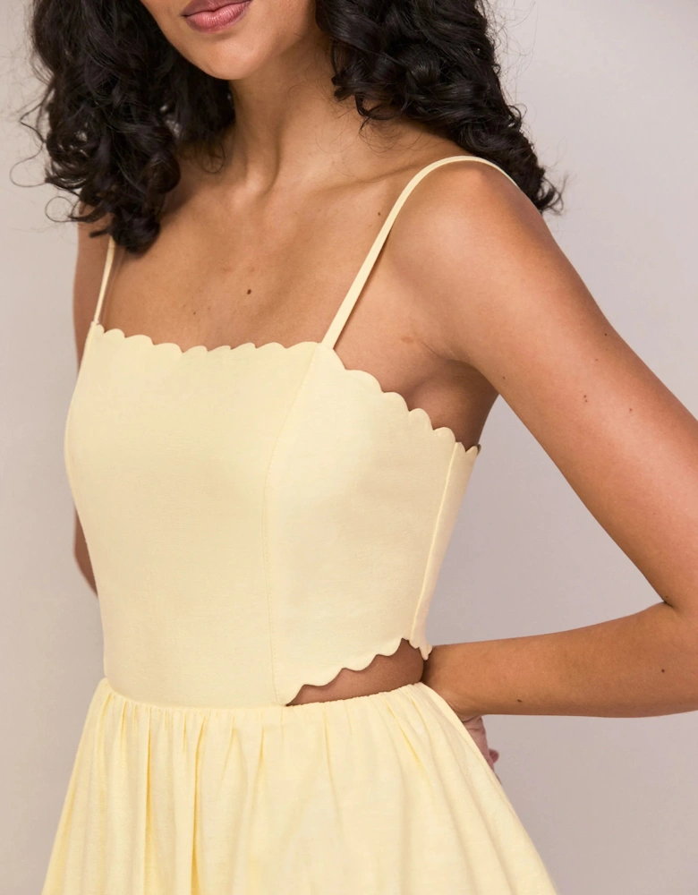 Buttermilk Linen-Blend Scalloped Cut-Out Dress