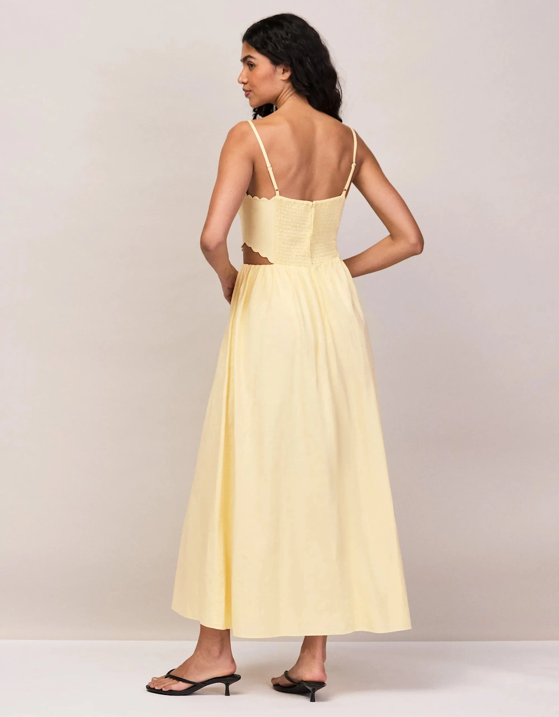 Buttermilk Linen-Blend Scalloped Cut-Out Dress