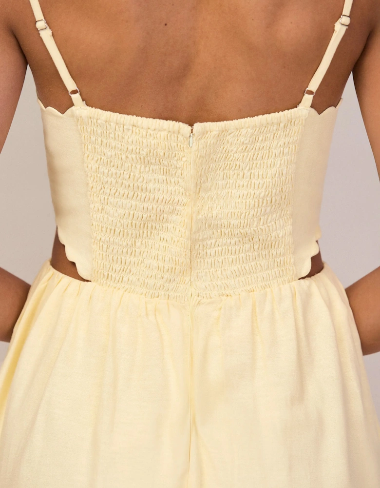 Buttermilk Linen-Blend Scalloped Cut-Out Dress