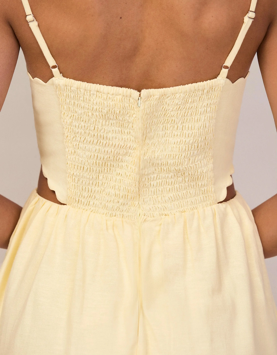 Buttermilk Linen-Blend Scalloped Cut-Out Dress