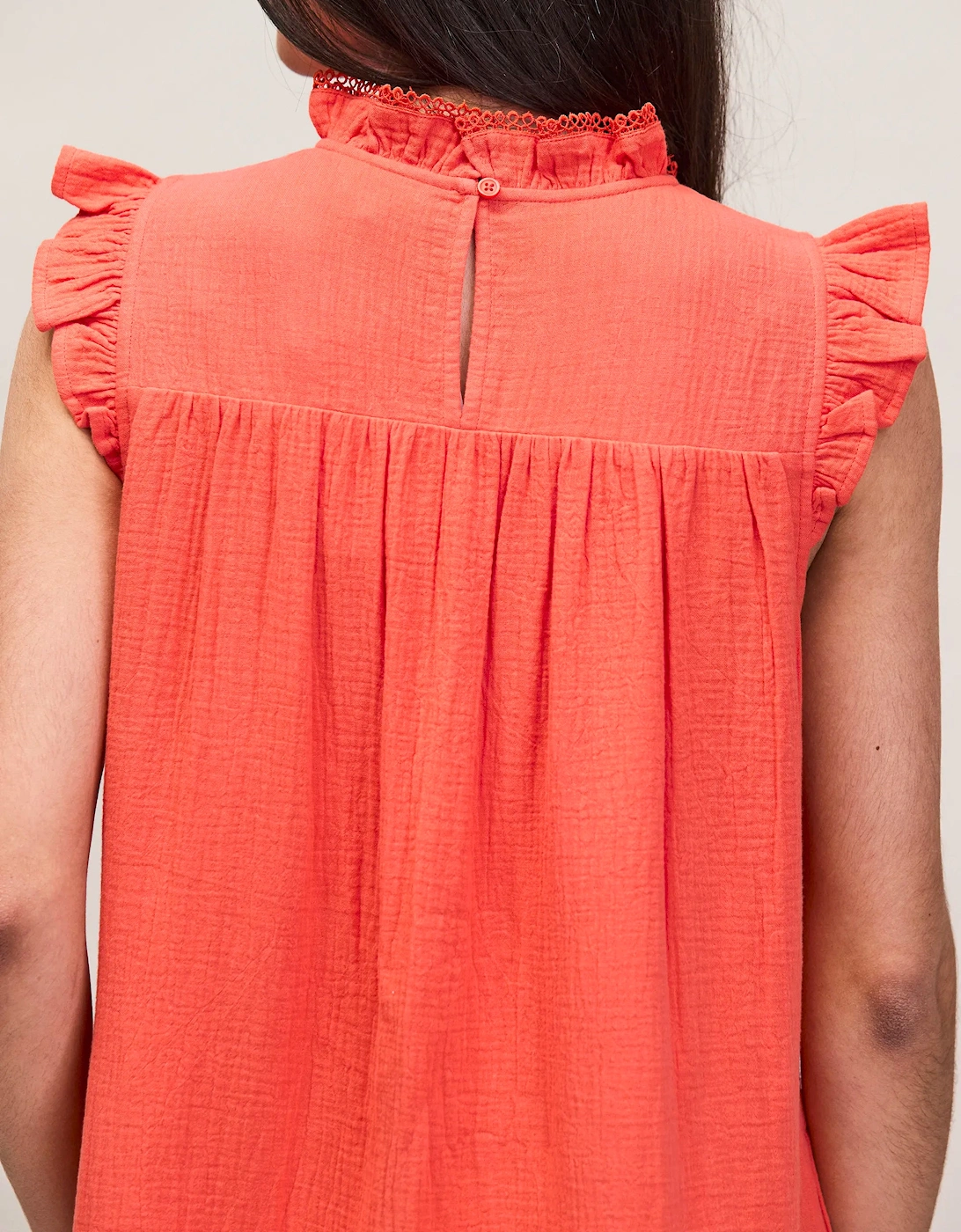 Petite Coral Cheesecloth Frill Neck Mini Dress