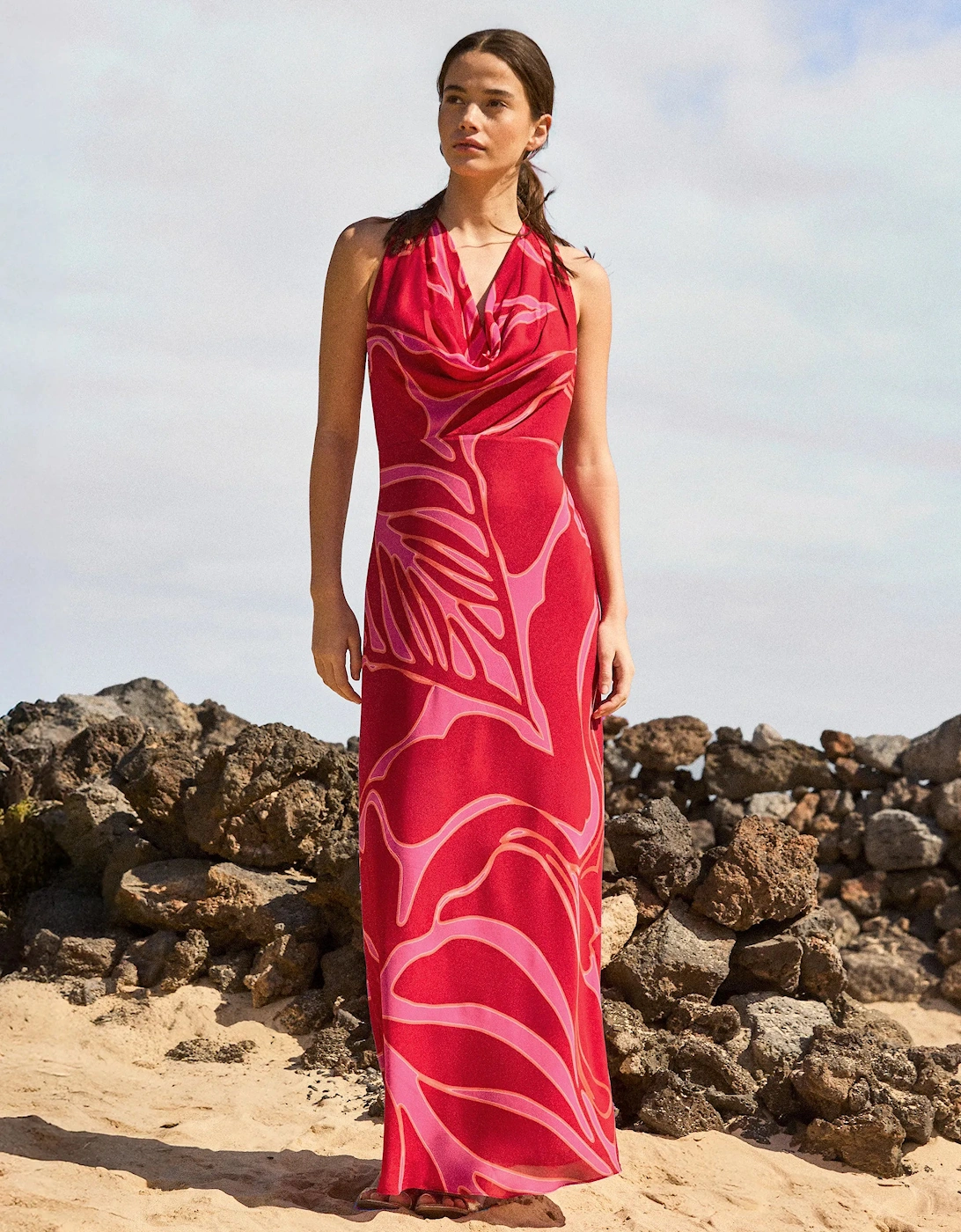 Petite Emilia Red Floral Halter Neck Dress