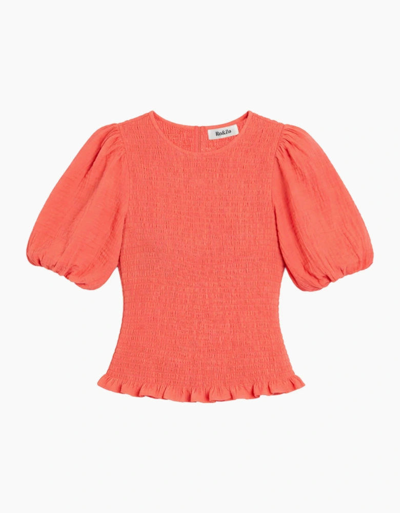 Coral Cheesecloth Shirred Top