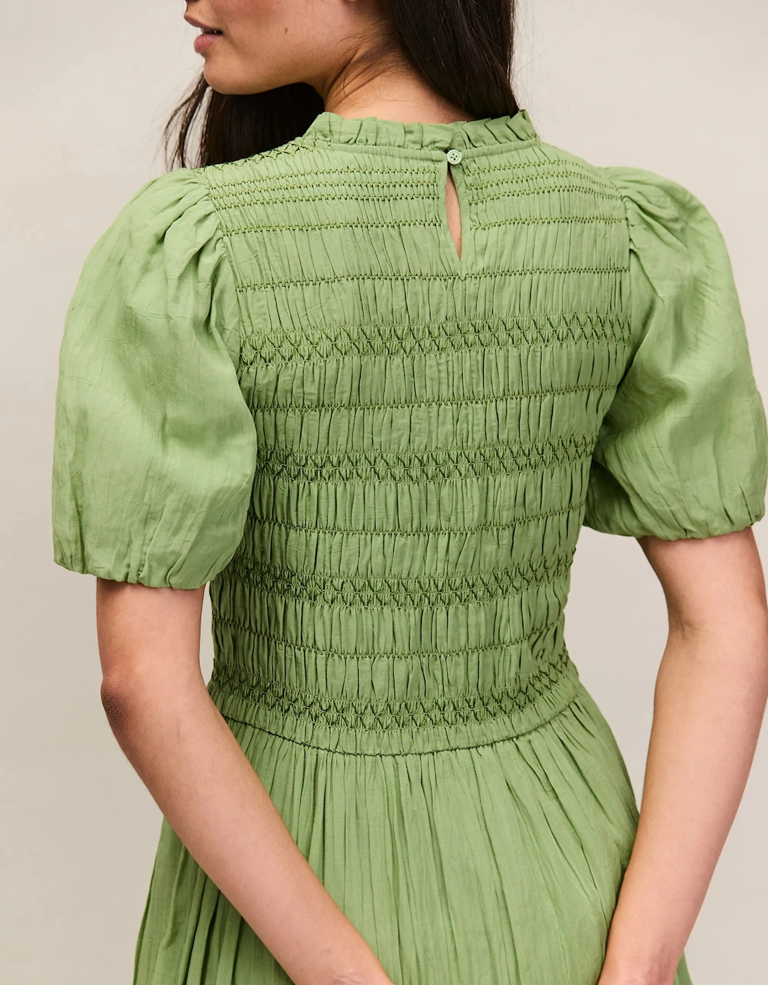 Green Cotton Shirred Bodice Dress