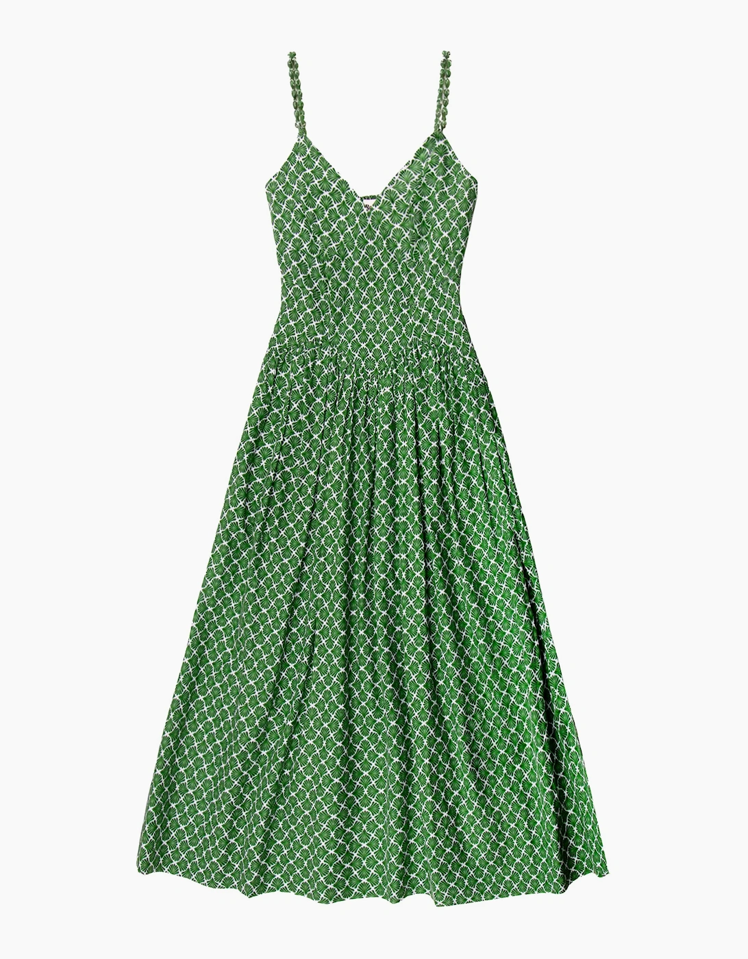 Green Fan Print Beaded Strap Dress, 7 of 6