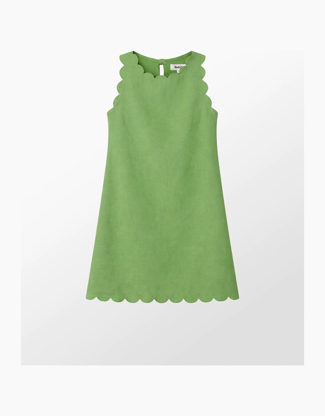 Petite Green Scallop Edge Mini Dress With Linen, 5 of 4