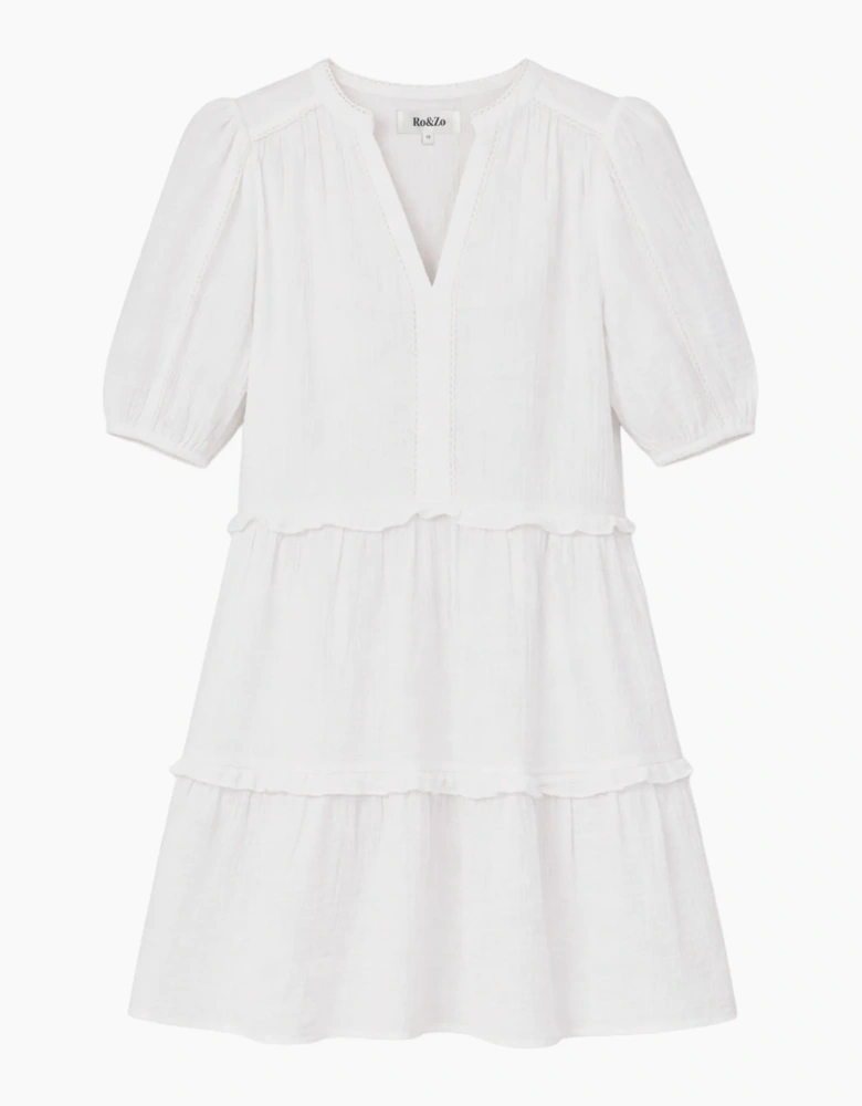Petite Ivory Cheesecloth Frill-Detail Mini Dress