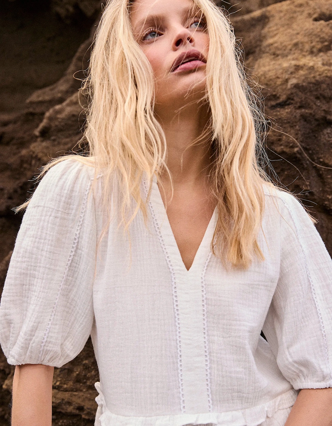 Petite Ivory Cheesecloth Frill-Detail Mini Dress