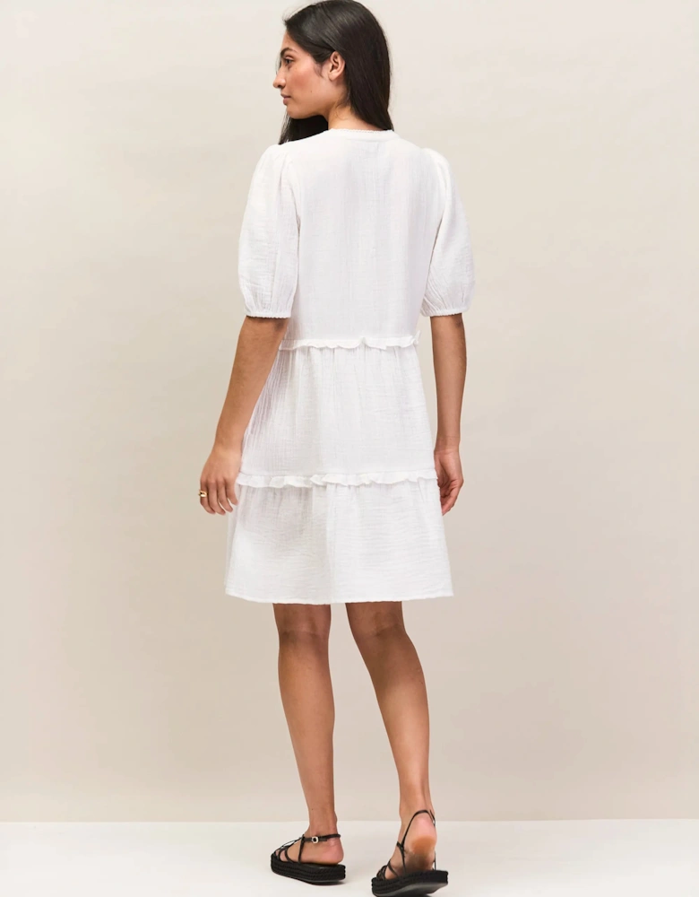 Petite Ivory Cheesecloth Frill-Detail Mini Dress