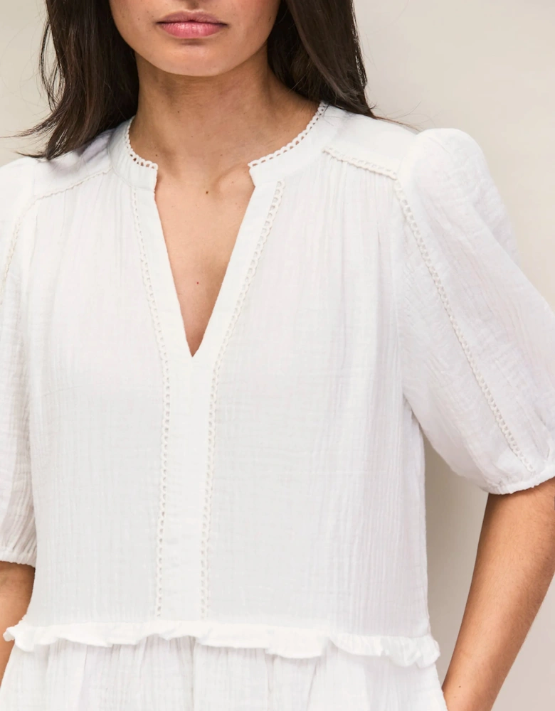 Petite Ivory Cheesecloth Frill-Detail Mini Dress