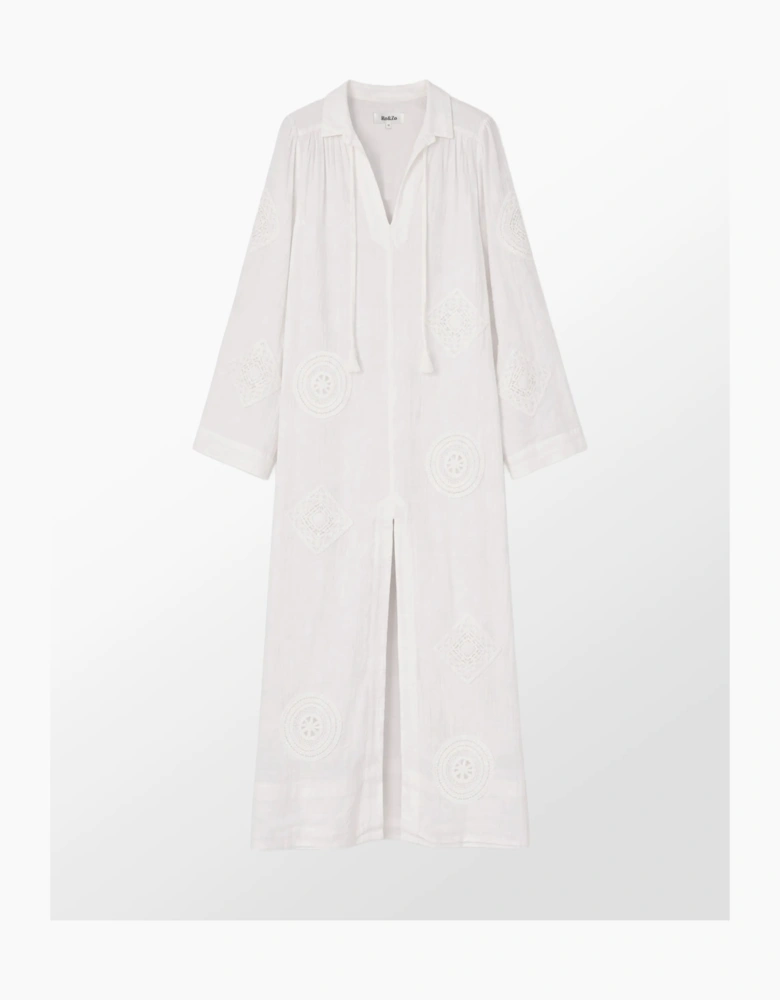 Petite White Cheesecloth Patchwork Kaftan Dress