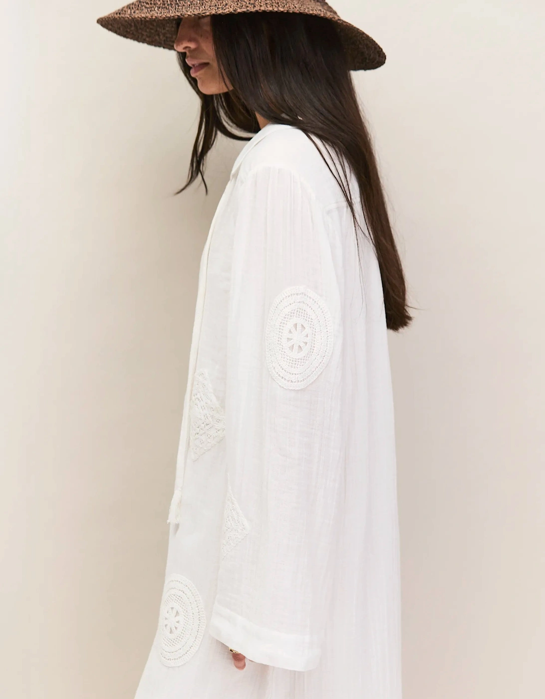 Petite White Cheesecloth Patchwork Kaftan Dress