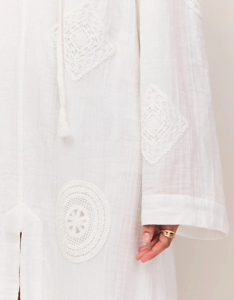 Petite White Cheesecloth Patchwork Kaftan Dress