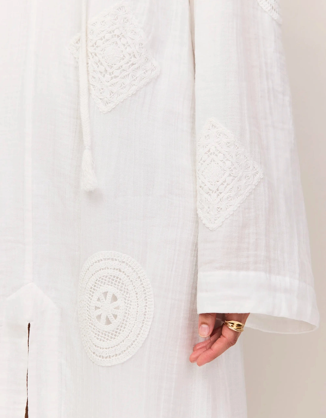 Petite White Cheesecloth Patchwork Kaftan Dress
