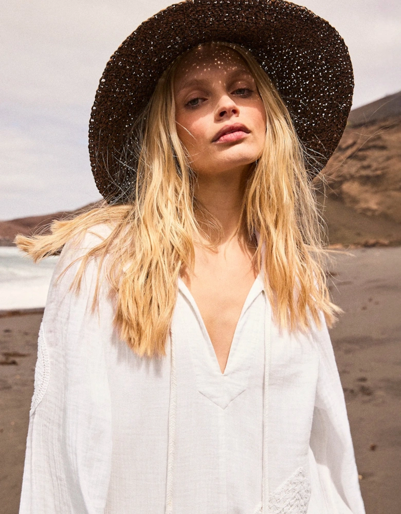 Petite White Cheesecloth Patchwork Kaftan Dress