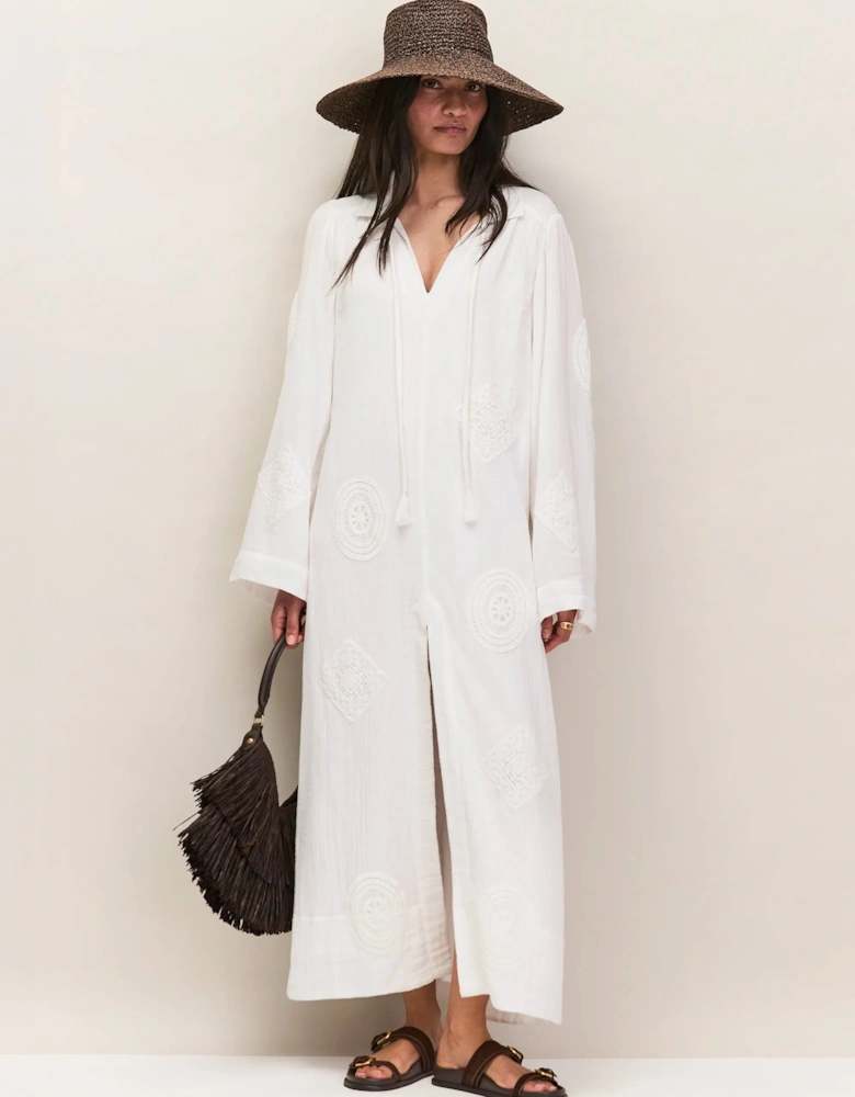 Petite White Cheesecloth Patchwork Kaftan Dress
