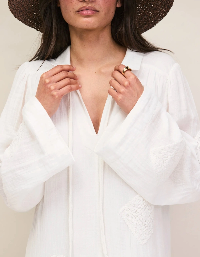 Petite White Cheesecloth Patchwork Kaftan Dress
