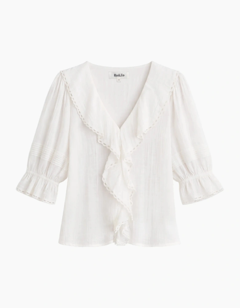 Ivory Cheesecloth Ruffle-Front Blouse
