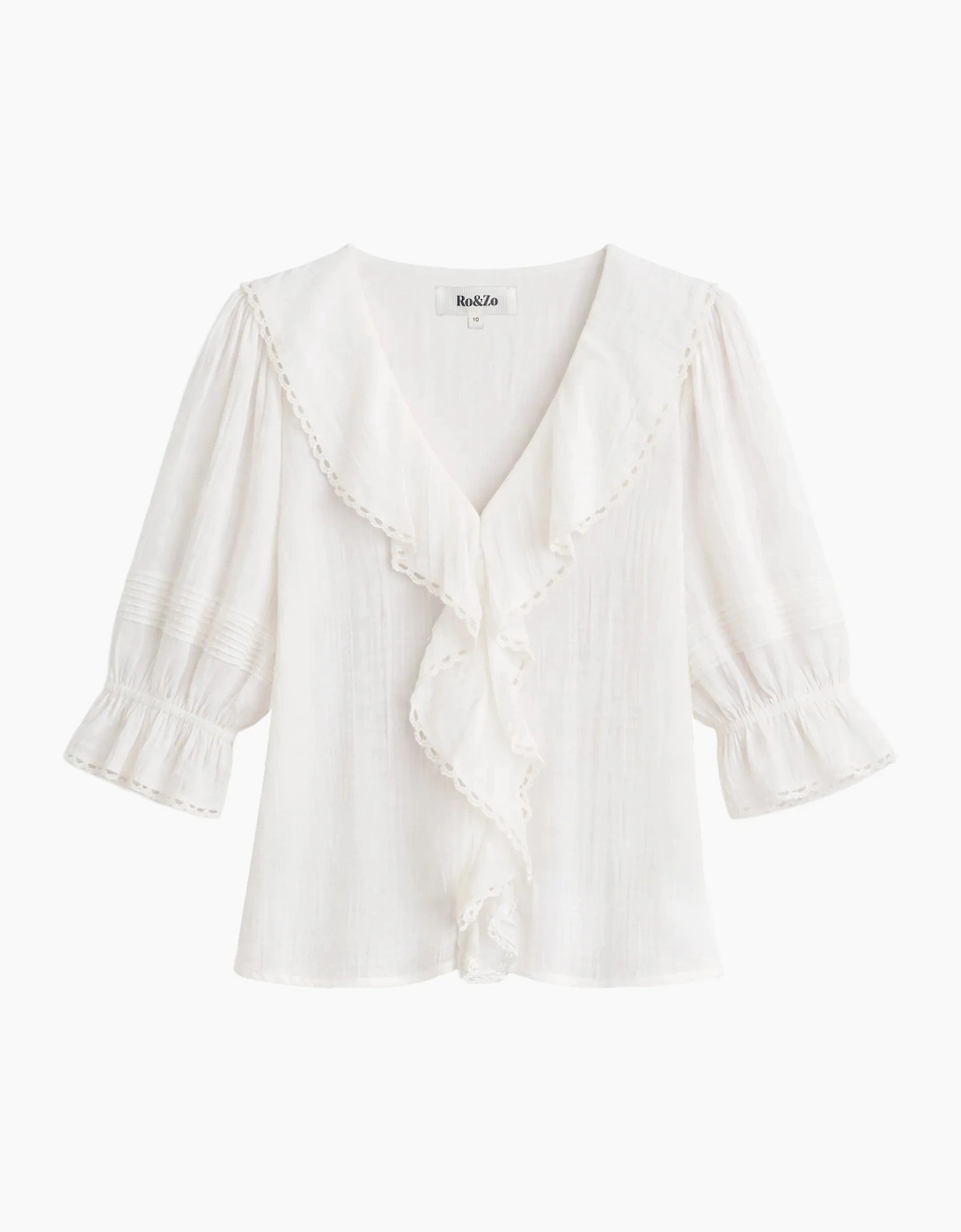 Ivory Cheesecloth Ruffle-Front Blouse
