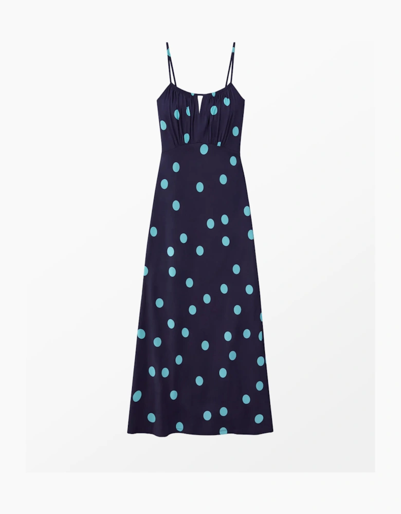 Navy And Blue Spot Keyhole Dress