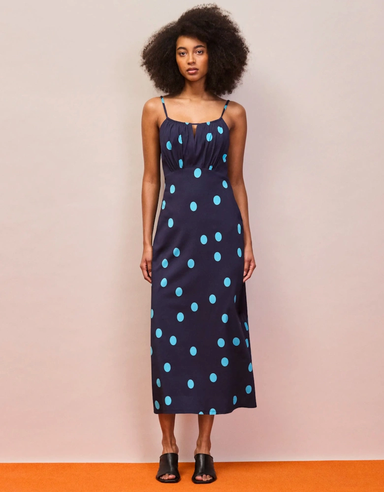 Navy And Blue Spot Keyhole Dress