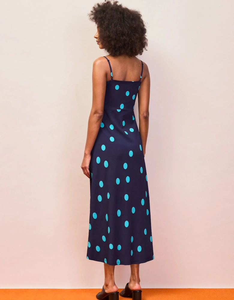 Navy And Blue Spot Keyhole Dress