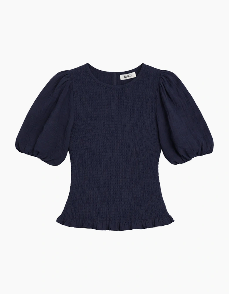 Navy Cheesecloth Shirred Top