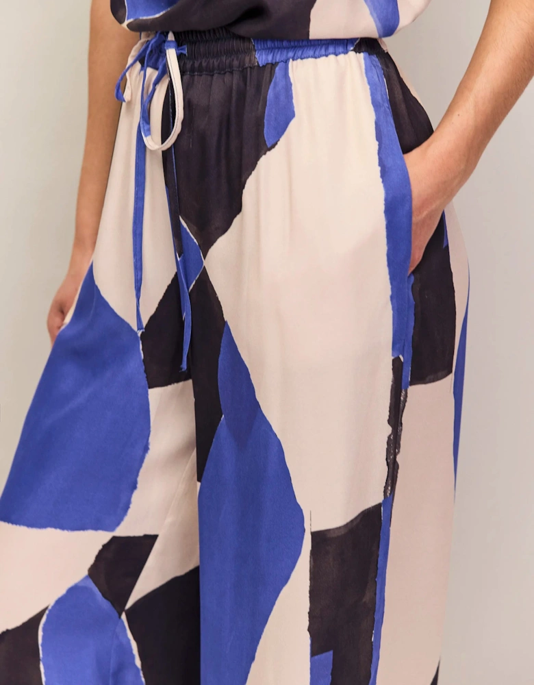 Petite Blue Abstract Print Trousers