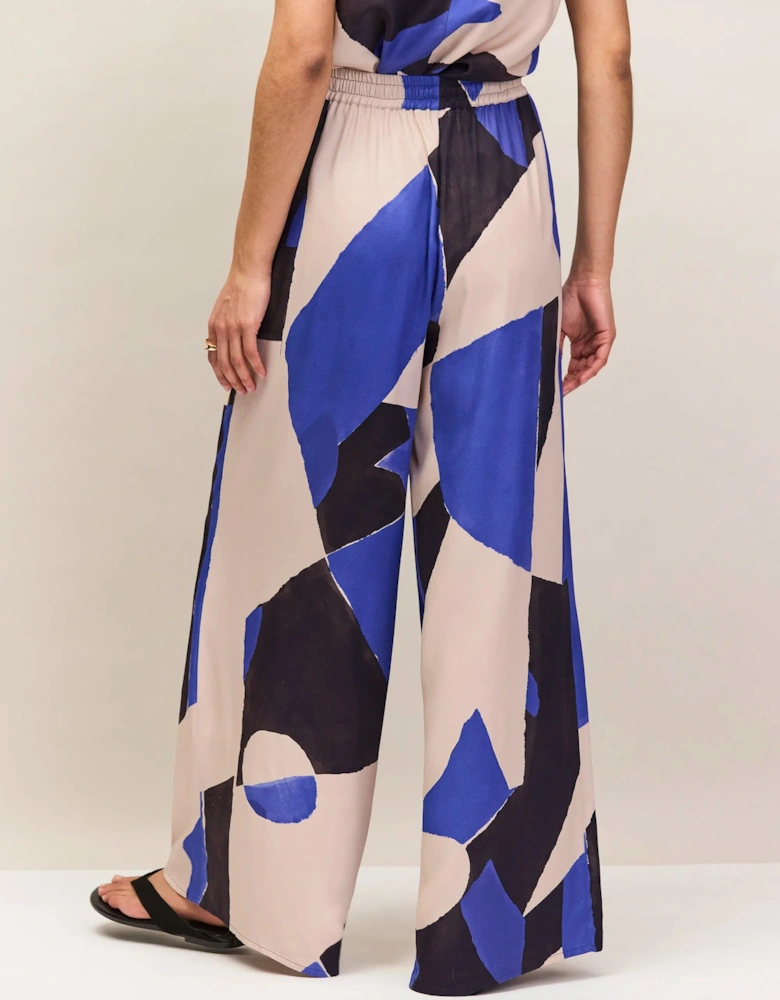 Petite Blue Abstract Print Trousers