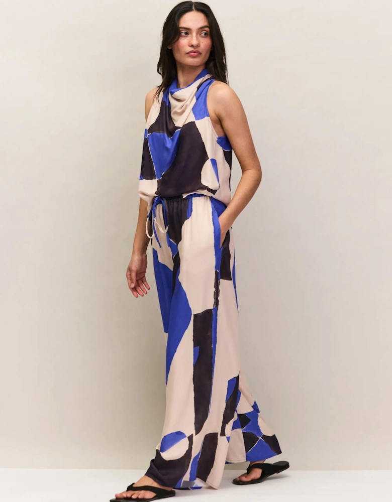 Petite Blue Abstract Print Trousers