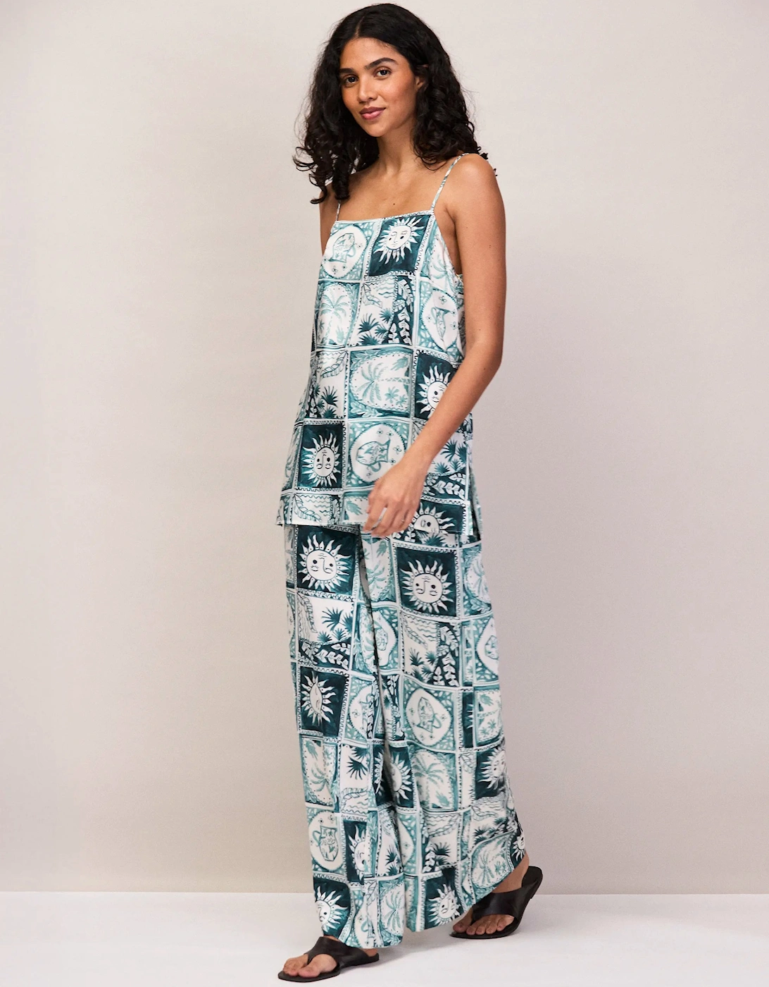 Petite Blue Zodiac Print Long Line Cami