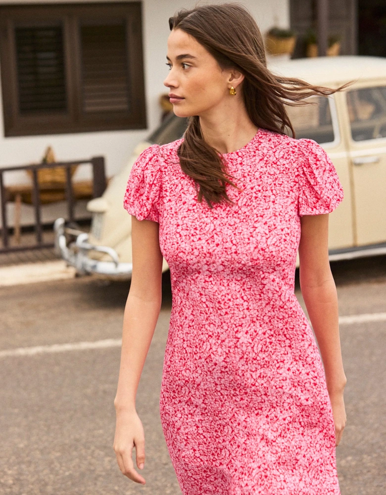 Pink Ditsy Floral Puff Sleeve Dress