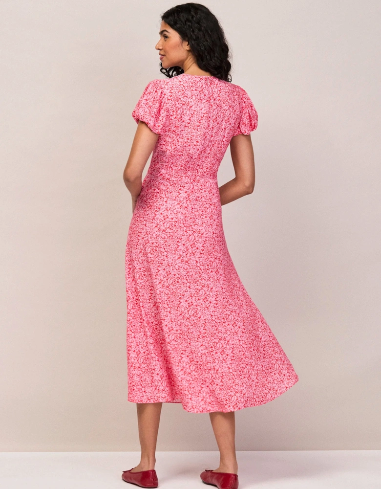 Pink Ditsy Floral Puff Sleeve Dress