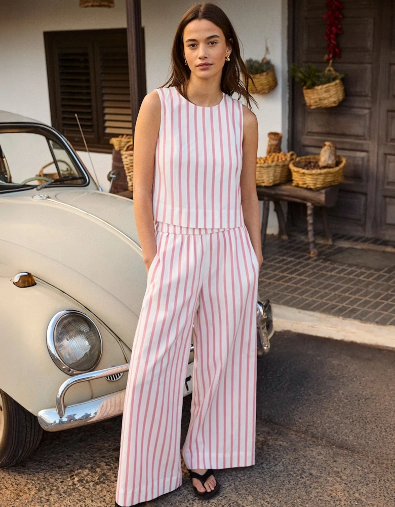 Petite Pink Stripe Cotton Blend Trousers