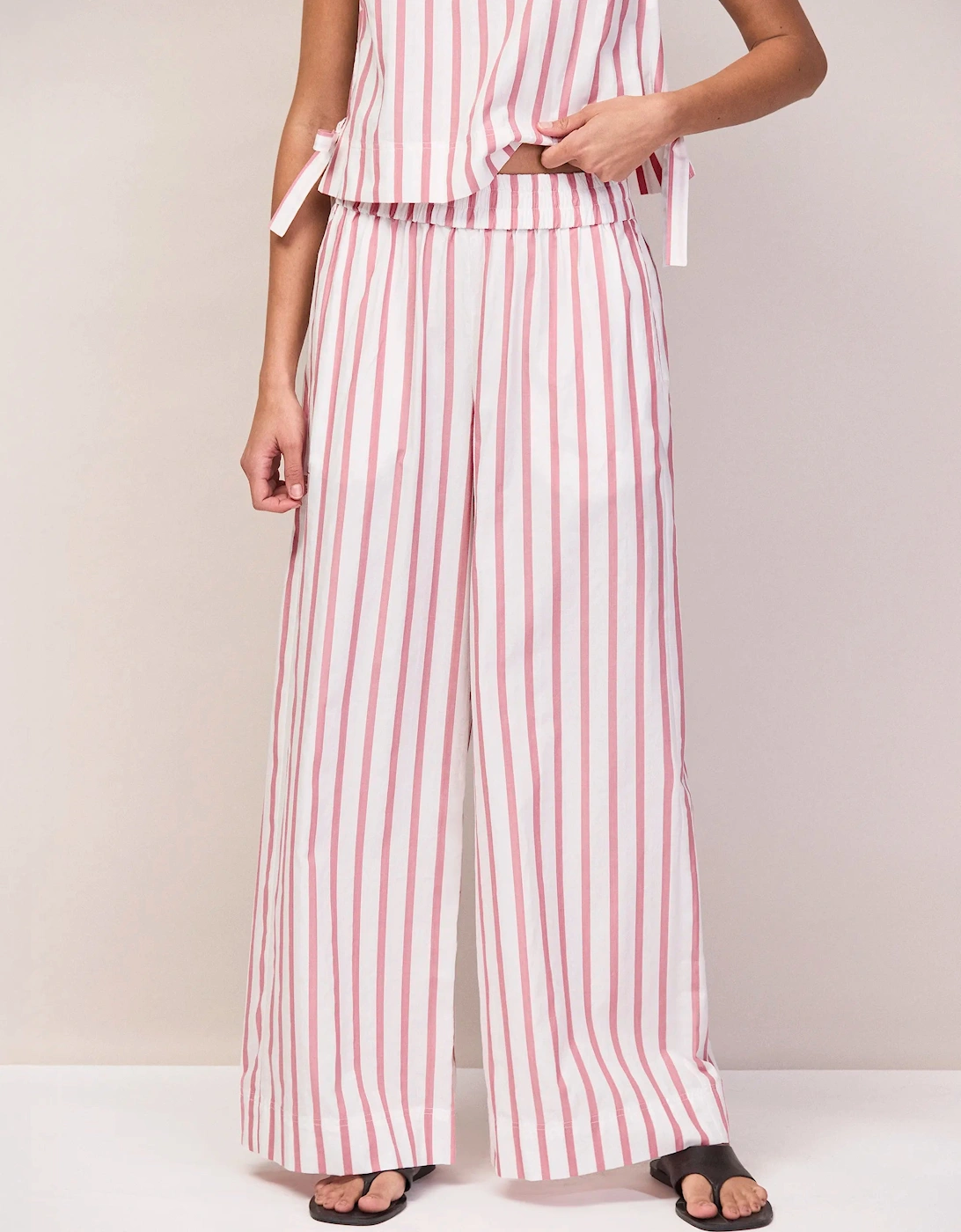 Petite Pink Stripe Cotton Blend Trousers