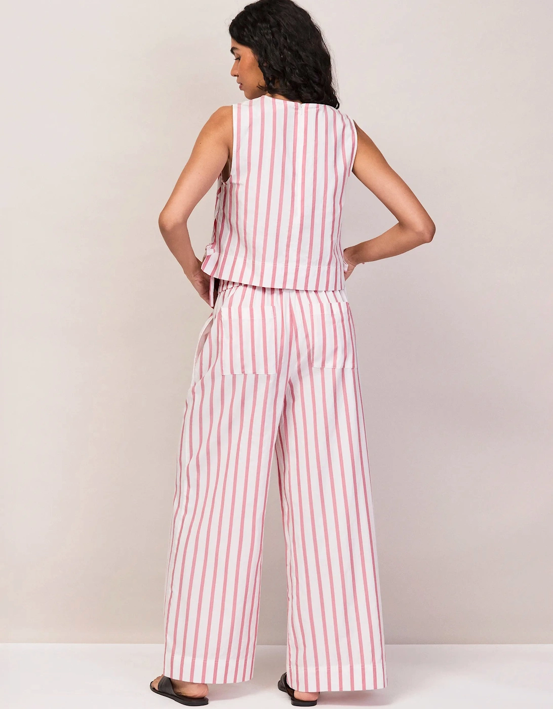 Petite Pink Stripe Cotton Blend Trousers