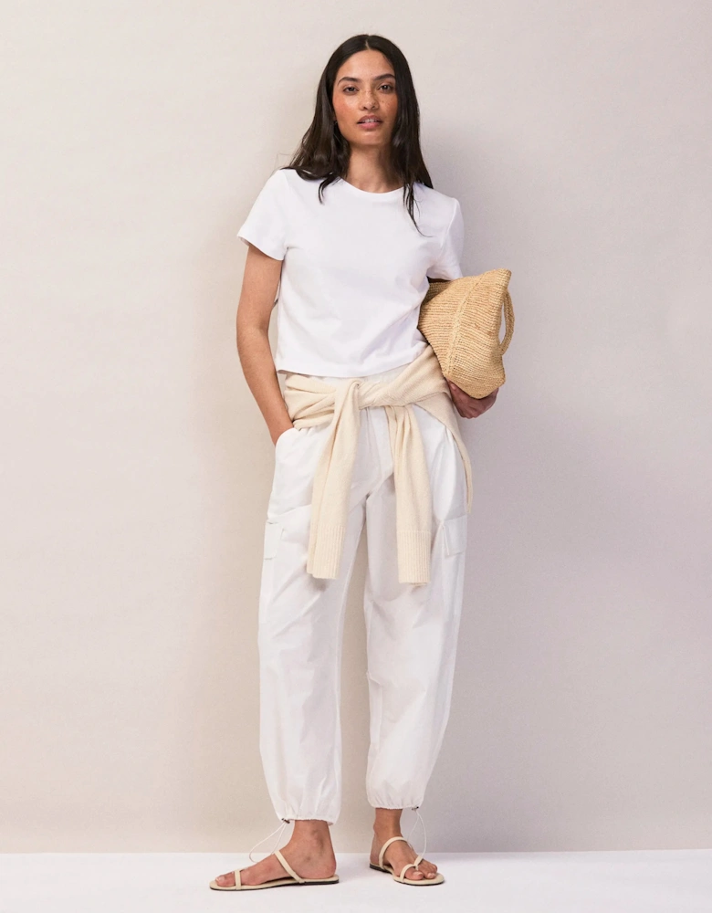 White Cotton Drawstring Cuff Trousers