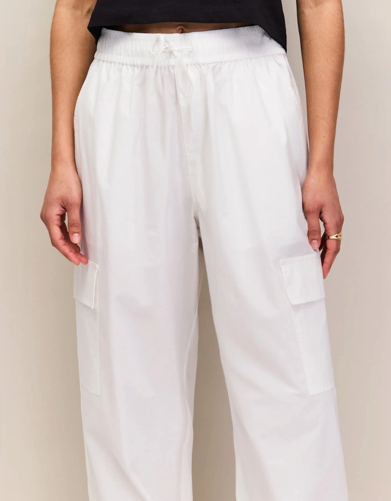 White Cotton Drawstring Cuff Trousers