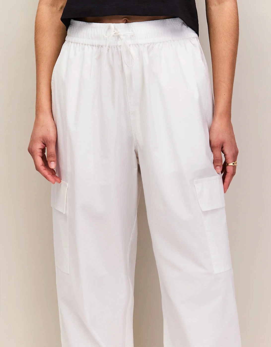 White Cotton Drawstring Cuff Trousers