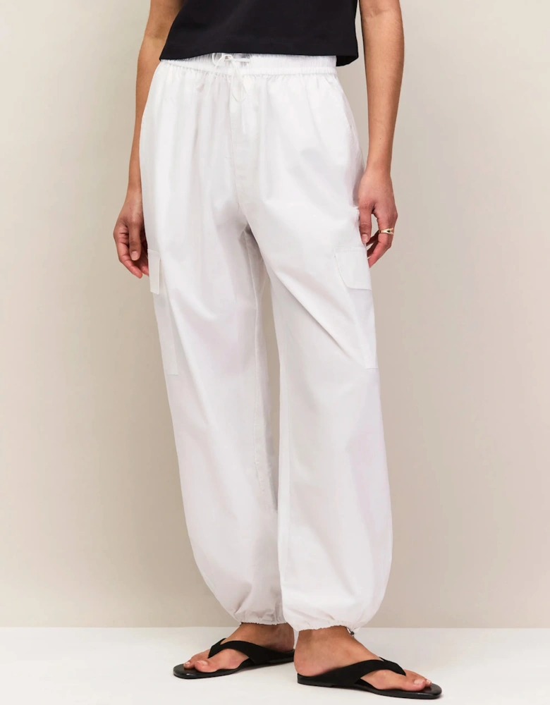 White Cotton Drawstring Cuff Trousers