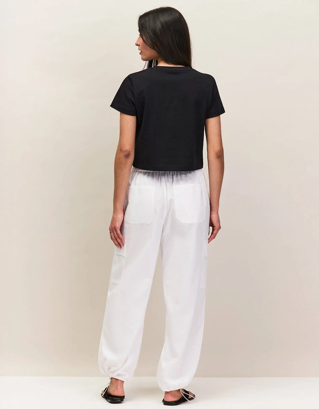 White Cotton Drawstring Cuff Trousers