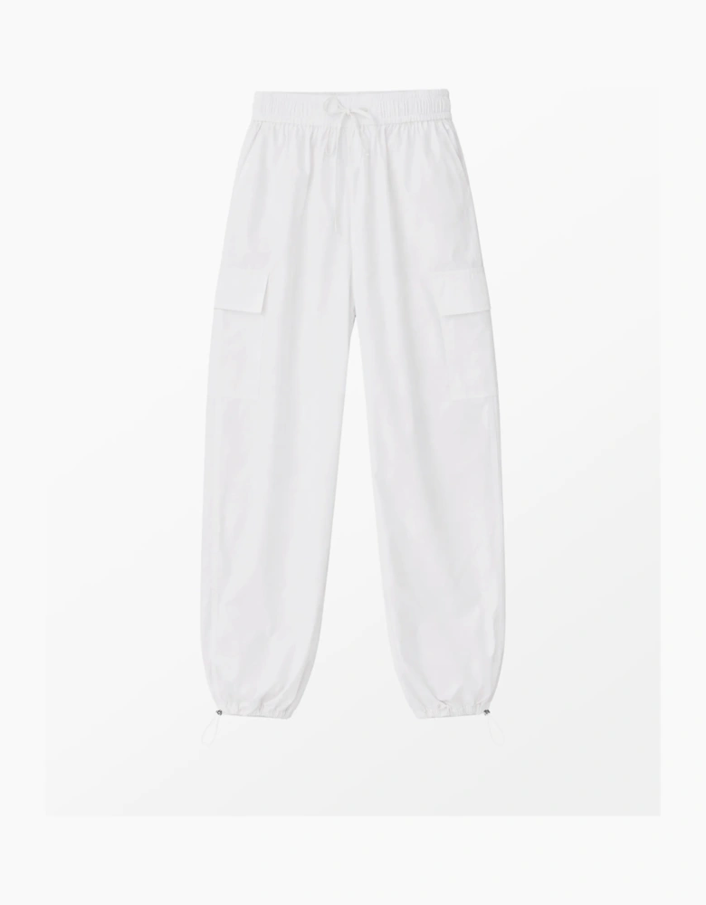 White Cotton Drawstring Cuff Trousers