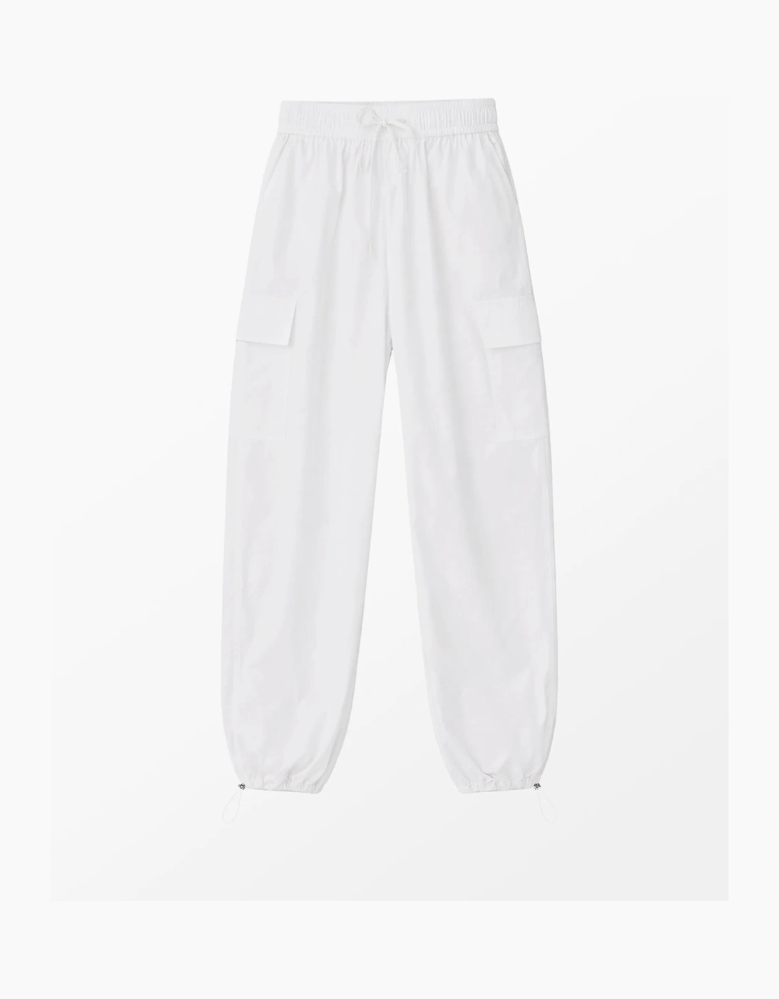 White Cotton Drawstring Cuff Trousers