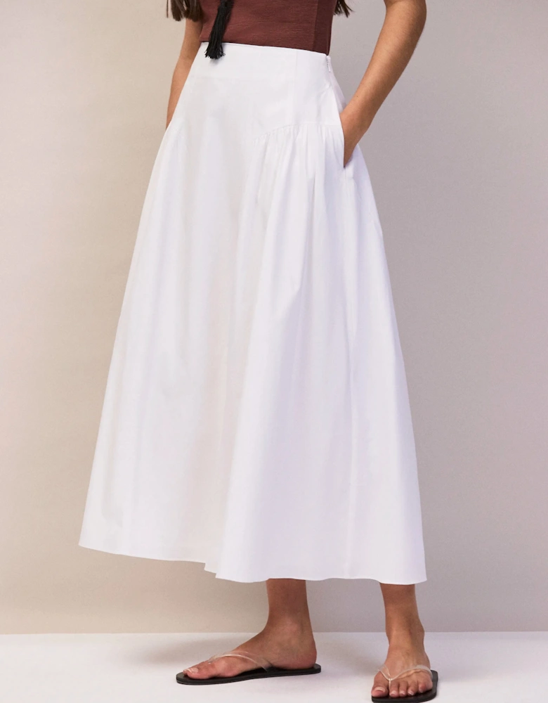 White Cotton Gathered Skirt