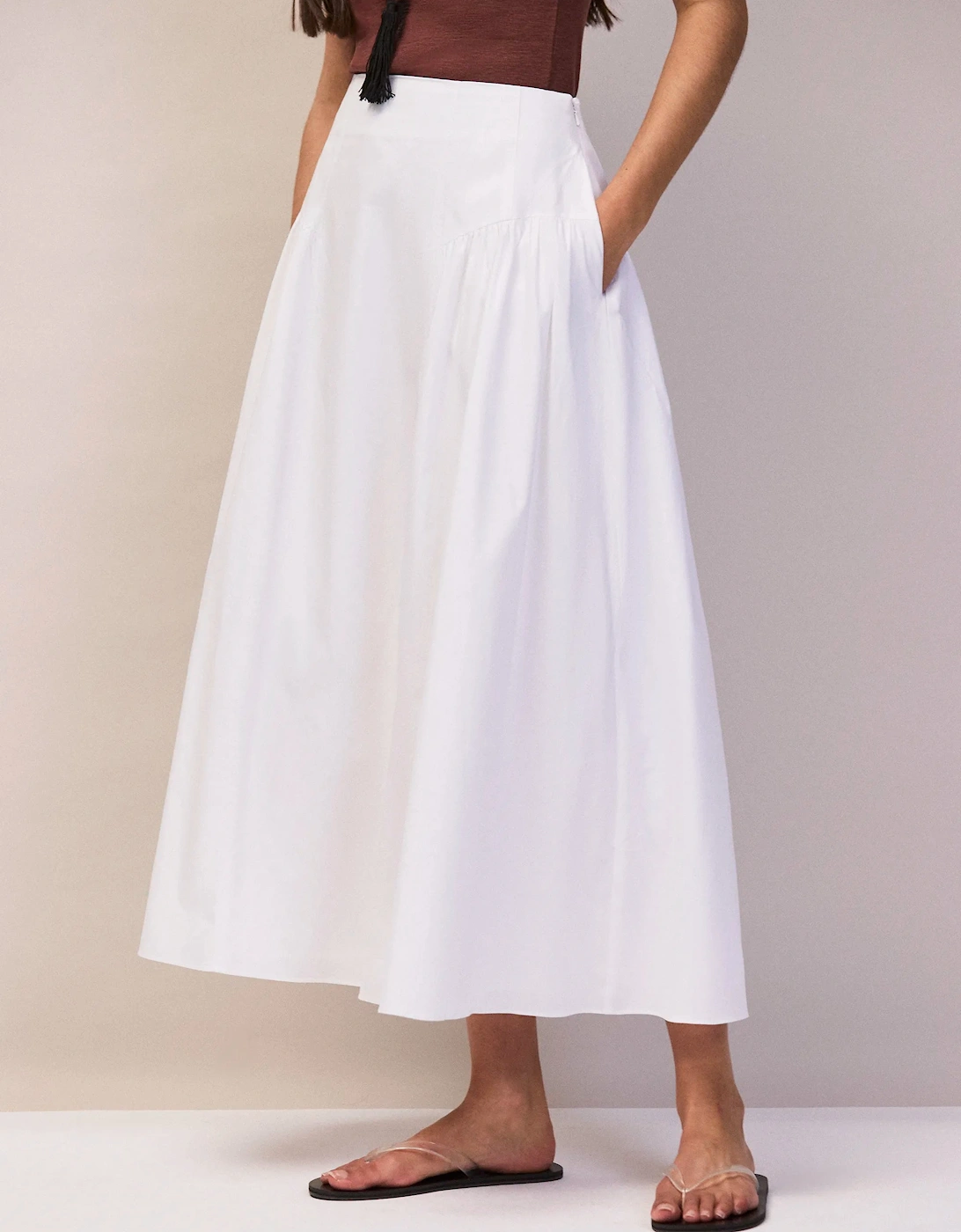 White Cotton Gathered Skirt